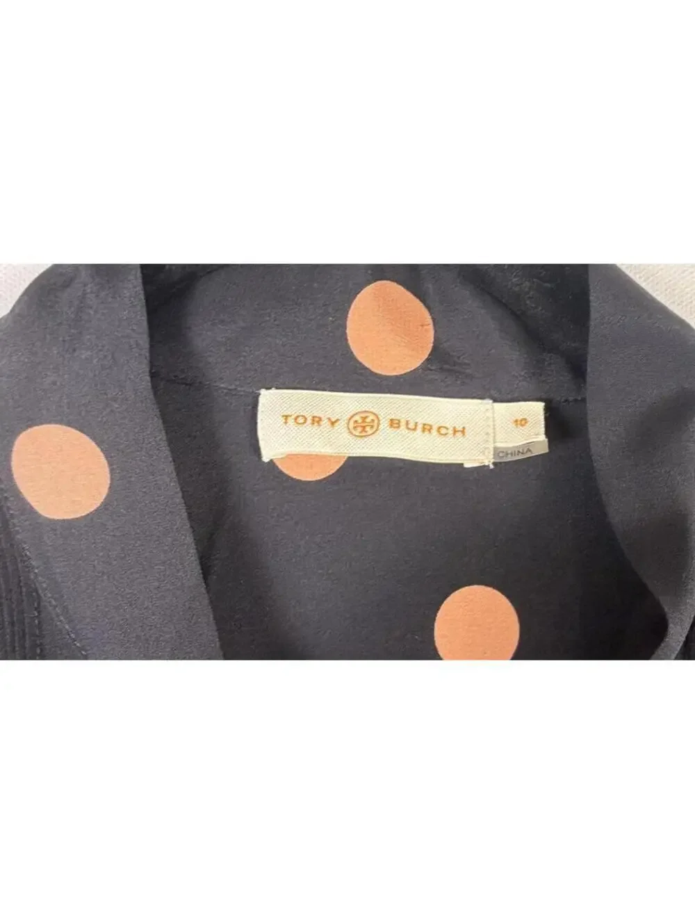 Tory Burch Polka Dot Silk Dress Ruffle Tie Neck Crystal Button Long Sleeve Sz 10